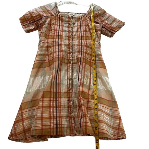 Madewell Silk Blend Orange Shimmer Plaid Mini Dress 2 NWT prairie boho - Picture 12 of 15